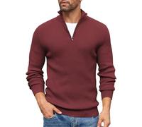 COOFANDY Jumpers for Men Quarter Zip Jumper 1/4 Zip Sweater Turtleneck Sweater Polo Neck Jumper Turtle Neck Jumpers Turtleneck Pullovers for Men with Ribbed Edge Maroon Red XXL