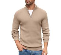 COOFANDY Jumpers for Men Quarter Zip Jumper Polo Neck Jumpers Turtle Neck Tops Knitted Thermo Work Jumper Winter Pullover Long Sleeve Khaki XL