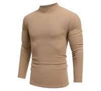 COOFANDY Jumpers Mens Mock Turtleneck Stretch Tops Long Sleeve Casual Striped Sweatershirts Half Turtle Neck Stretchy Thermal Jumpers Khaki XL