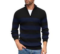COOFANDY Men Quarter Zip Jumper Polo Neck Jumpers Turtle Neck Tops Knitted Sweater Winter Thermo Work Sweater Winter Pullover Long Sleeve Khaki & White Stripes M