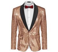 COOFANDY Men Shiny Sequin Blazer Tuxedo Party Dinner Prom One Button Suit Jacket, Rose Golden, 3XL