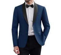 Coofandy Men Tuxedo Jacket Slim Fit Blazer Suit Jacket Prom Dinner Party Wedding, Navy Blue, L