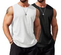 COOFANDY Mens 2 Pack Vests Gym Muscle Sleeveless T Shirt Bodybuilding Athletic Tank Tops Summer Workout Waffle Knit Tops Black/White XXL