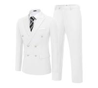 COOFANDY Mens 2 Piece Double Breasted Suit Slim Fit Tuxedo Blazer and Pants for Wedding Business Dinner Prom, White, 50