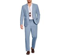 COOFANDY Men's 2 Piece Linen Set Straight Fit Lightweight Casual Blazer, Bright blue, XL