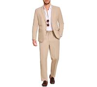 Coofandy Men's 2 Piece Linen Suits Set Regular Fit Casual Lightweight Blazer Jacket and Pants, Khaki, M