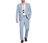 Coofandy Men's 2 Piece Linen Suits Set Regular Fit Casual Lightweight Blazer Jacket and Pants, Light Blue, M