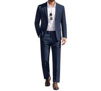 COOFANDY Men's 2 Piece Suits Classic Fit Suit Set 2 Button Blazer Jacket and Dress Pants for Wedding Business Prom, A-navy Blue, L