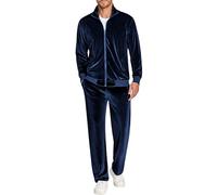 COOFANDY Mens 2 Piece Velour Tracksuit Full Zip Jackets Pants Velvet Jogging Suits Sweatsuit Set, Dark Blue, X-Large