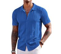 COOFANDY Men's Adult Knit Shirts Short Sleeve Button Down Polo Shirt Fashion Casual Summer Beach Shirts, Royal Blue, XL