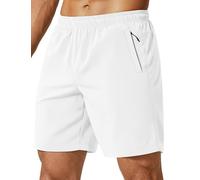 COOFANDY Mens Athletic Running Shorts 7"/ 9" Lightweight Quick Dry Drawstring Mesh Gym Shorts with Zipper Pockets, White, Large