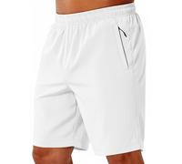COOFANDY Mens Athletic Running Shorts 9" Lightweight Quick Dry Drawstring Mesh Gym Shorts with Zipper Pockets, White, Medium