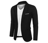 Coofandy Men's Blazer Casual Sport Coats Slim Fit One Button Suit Jacket Lightweight Sports Jacket, Dark Black, L