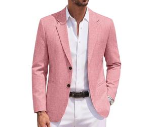 Coofandy Men's Blazer Casual Two Buttons Sport Coats Lightweight Suit Jacket, Lotus Pink, L