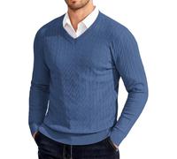 COOFANDY Men's Cable Knit V-Neck Jumper | Lightweight Long Sleeve Sweater, Plain Twisted Pullover, Regular Fit, For Casual or Business Occasion