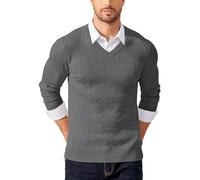 COOFANDY Men's Cable Knit V-Neck Jumper | Lightweight Long Sleeve Sweater, Plain Twisted Pullover, Regular Fit, For Casual or Business Occasion