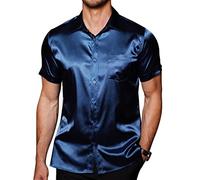 COOFANDY Mens Casual Beach Shirts Printed Short Sleeve Summer Hawaiian Shirt, Navy Blue-Pure, XL