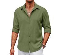 Coofandy Men's Casual Button Down Shirt Long Sleeve Untucked Chambray Shirt Wrinkle Free Dress Shirts, Chive, Large