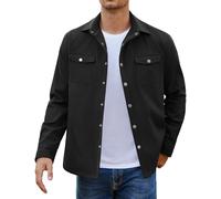 COOFANDY Men's Casual Lightweight Shirt Jacket Work Shacket Jackets Military Button Down Overshirt With Flap Pockets, 1-black, L
