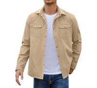 COOFANDY Men's Casual Lightweight Shirt Jacket Work Shacket Jackets Military Button Down Overshirt With Flap Pockets, Khaki, S