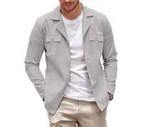 COOFANDY Men's Casual Shirt Jacket Long Sleeve Button Down Overshirt Lightweight Shacket with Pockets, Light Grey, XXL