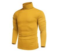 COOFANDY Men's Casual Slim Fit Turtleneck T Shirts Lightweight Basic Cotton Pullovers, Yellow, Large