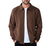 COOFANDY Men's Casual Suede Bomber Jacket Lightweight Full Zip Up Jackets Vintage Faux Leather Jacket, Brown, S