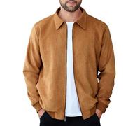 COOFANDY Men's Casual Suede Bomber Jacket Lightweight Full Zip Up Jackets Vintage Faux Leather Jacket, Light Brown, S