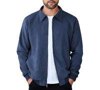 COOFANDY Men's Casual Suede Bomber Jacket Lightweight Full Zip Up Jackets Vintage Faux Leather Jacket, Navy Blue, L