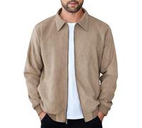 COOFANDY Men's Casual Suede Bomber Jacket Lightweight Full Zip Up Jackets Vintage Faux Leather Jacket, Khaki, XL