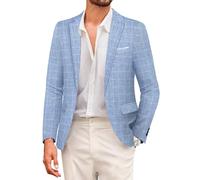 COOFANDY Men's Casual Suit Blazer Jackets Lightweight Sports Coats One Button, Plaid Blazer - Sky Blue, 3XL