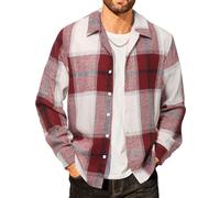 COOFANDY Men's Checked Flannel Shirt, Long-sleeved, Casual Button Down Lumberjack Shirt, Regular Fit, Traditional Leisure Shirt, Red & White, M