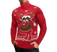 COOFANDY Men's Christmas Jumper Turtleneck Knitted Jumper Long Sleeve Winter Pullover Sweaters Red Christmas Pattern-a L
