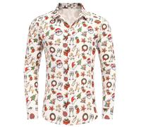 COOFANDY Mens Christmas Shirt Long Sleeve Funny 3D Print Shirts Ugly Christmas Shirt for Men Xmas Shirts Snowman Holiday Tops Party Festival Christmas-White XL