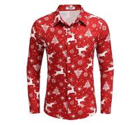 COOFANDY Mens Christmas Shirt Long Sleeve Funny 3D Print Shirts Ugly Christmas Shirt for Men Xmas Shirts Snowman Holiday Tops Party Festival Christmas-red-c M