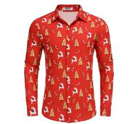 COOFANDY Mens Christmas Shirts 3D Print Funny Christmas Shirt Long Sleeve Ugly Xmas Shirts Santa Claus Print Shirt Party Holiday Casual Christmas-red-a M