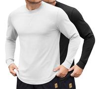COOFANDY Mens Cotton Hipster Hip Hop Longline Crewneck T Shirts Casual Long Sleeve Tees Curved Hem Gym Shirts, Two Pack- Black + White, Medium