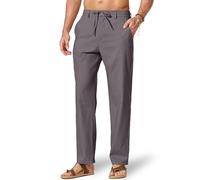 COOFANDY Men's Cotton Linen Trousers Summer Elasticated Waist Drawstring Pants Casual Beach Lightweight Trousers Dark Grey 3XL