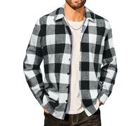 COOFANDY Men's Cotton Shirts Long Sleeve Checked Flannel Lumberjack Regular Fit Work Casual Warm Overshirt Black & White XXXL