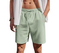 COOFANDY Men's Cotton Summer Shorts Lightweight Breathable Drawstring Half Pants Elastic Waist Casual Shorts for Beach Holiday, Travel & Lounging Light Green M