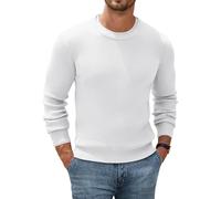 COOFANDY Mens Crew Neck Jumper Knit Jumper for Men Ribbed Sweater Striped Pullover Sweatshirt White S