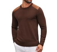 COOFANDY Men's Crew Neck Jumper Long Sleeve Casual Knitted Pullover Lightweight Sweater Brown L
