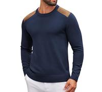 COOFANDY Men's Crew Neck Jumper Long Sleeve Casual Knitted Pullover Lightweight Sweater Dark Blue L