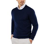 COOFANDY Men's Crew Neck Sweaters Lightweight Knitted Pullover for Casual or Elegant Clothing, dark blue, L