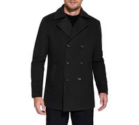 COOFANDY Men's Double Breasted Pea Coat Winter Overcoat Short Trench Coat Notched Collar, Black, M