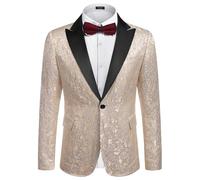 COOFANDY Mens Floral Blazer Suit Jacket Dinner Party Prom Wedding Stylish Tuxedo, 1 - Gold, L