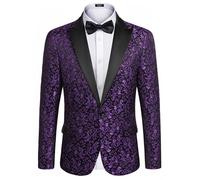 Coofandy Mens Floral Blazer Suit Jacket Dinner Party Prom Wedding Stylish Tuxedo, 1- Purple, XL