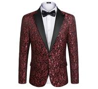 Coofandy Mens Floral Blazer Suit Jacket Dinner Party Prom Wedding Stylish Tuxedo, 1 - Red, L