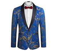 COOFANDY Men's Floral Dress Suit Luxury Embroidered Wedding Blazer Dinner Tuxedo Jacket for Party, Royal Blue, Medium