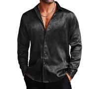 Coofandy Mens Floral Rose Printed Long Sleeve Dress Shirts Prom Wedding Party Button Down Shirts - Black - Large